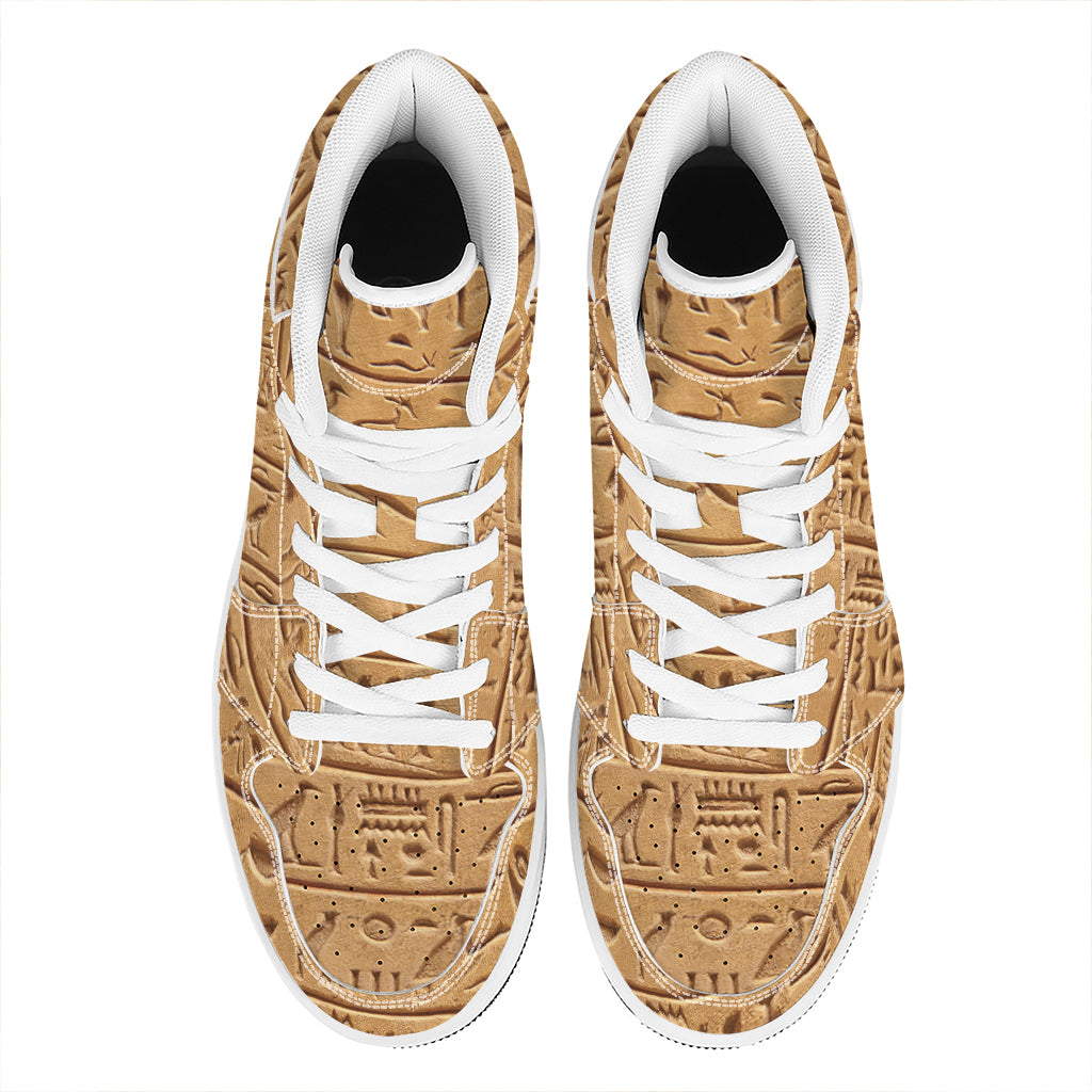 Egyptian Hieroglyphs Print High Top Leather Sneakers