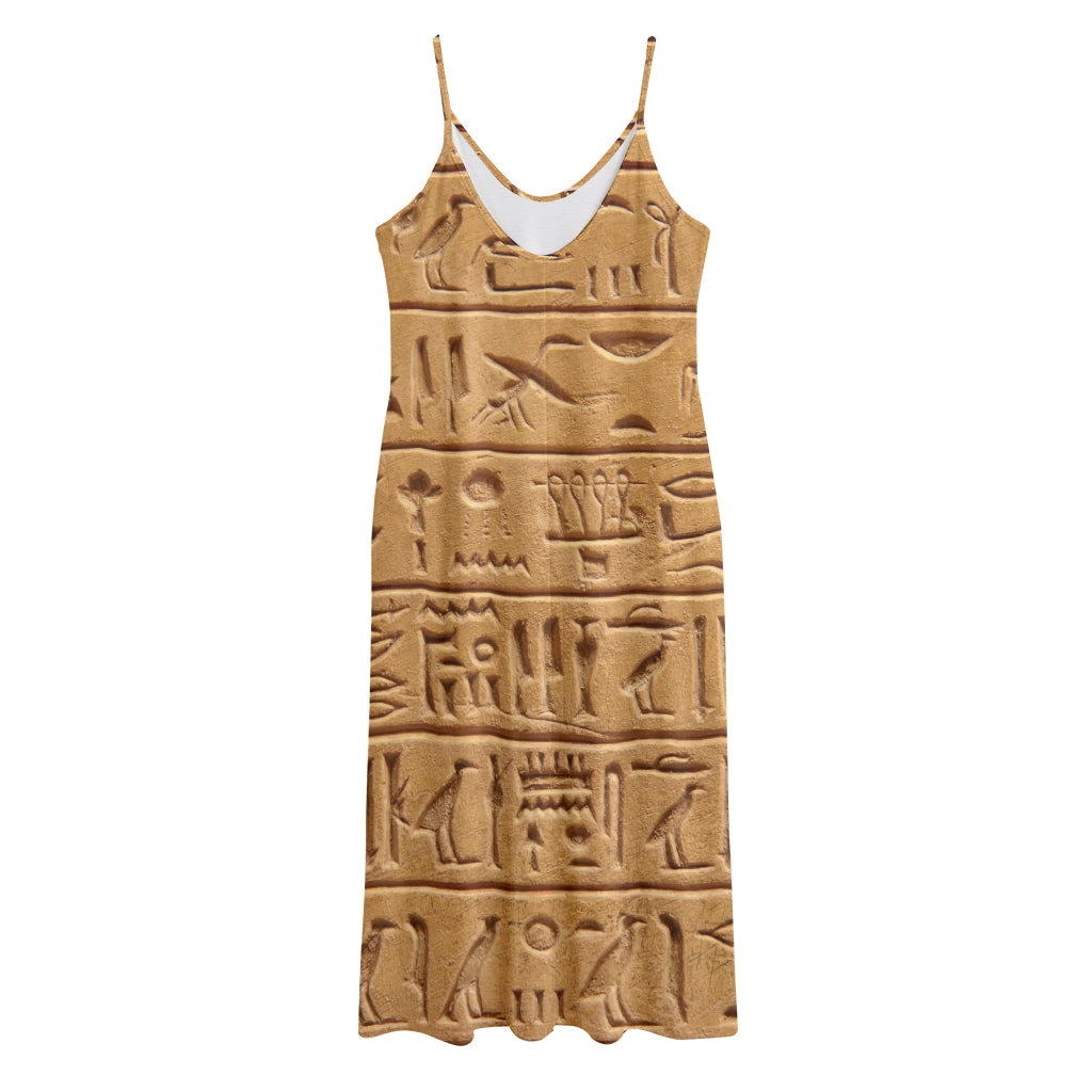 Egyptian Hieroglyphs Print Jersey Midi Cami Dress