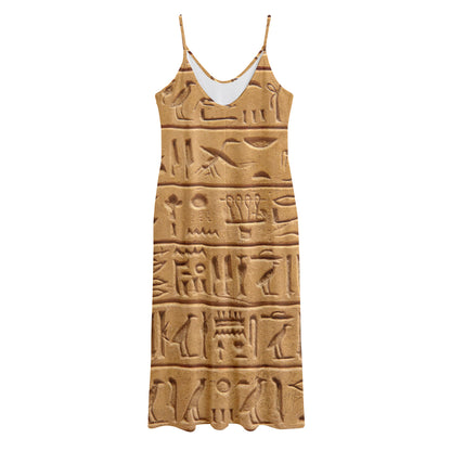 Egyptian Hieroglyphs Print Jersey Midi Cami Dress