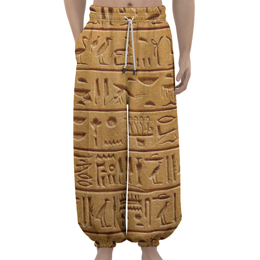 Egyptian Hieroglyphs Print Lantern Pants