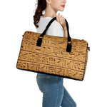 Egyptian Hieroglyphs Print Leather Duffle Bag