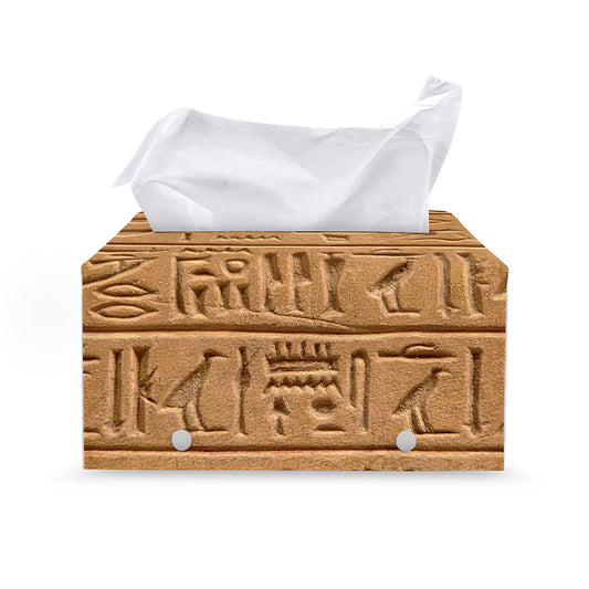 Egyptian Hieroglyphs Print Leather Tissue Box Cover