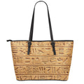 Egyptian Hieroglyphs Print Leather Tote Bag With Zipper