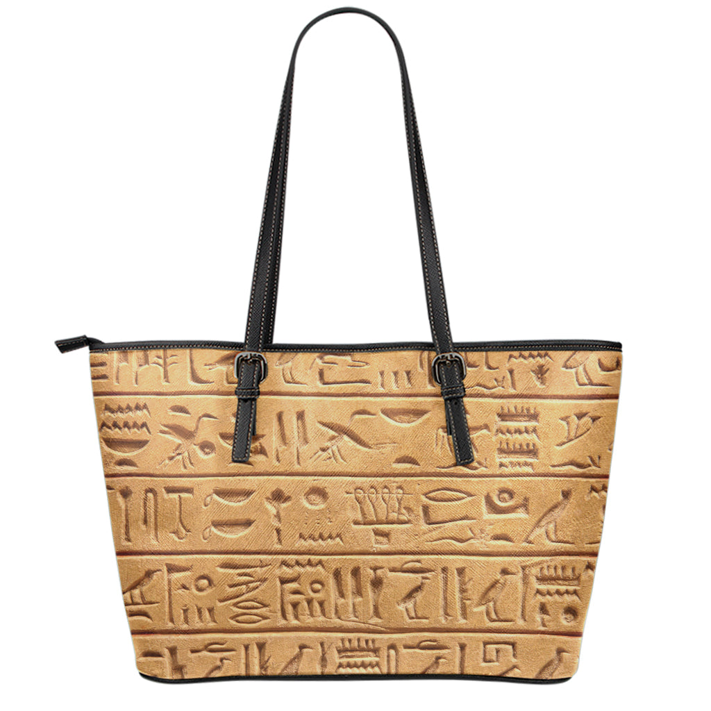 Egyptian Hieroglyphs Print Leather Tote Bag