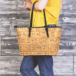 Egyptian Hieroglyphs Print Leather Tote Bag