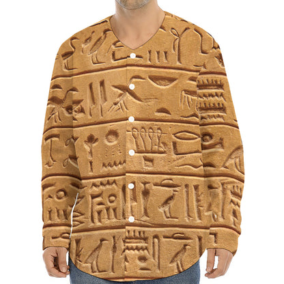 Egyptian Hieroglyphs Print Long Sleeve Baseball Jersey