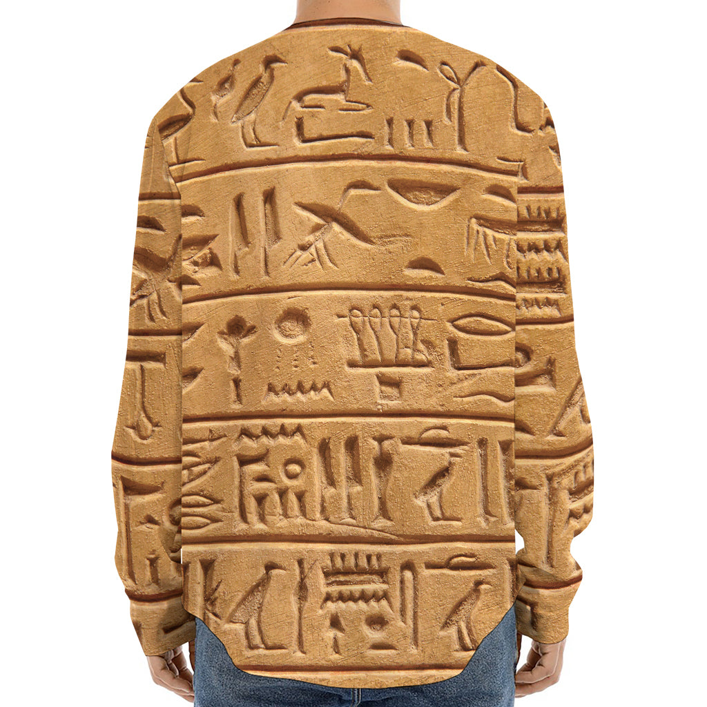 Egyptian Hieroglyphs Print Long Sleeve Baseball Jersey