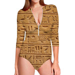 Egyptian Hieroglyphs Print Long Sleeve Swimsuit