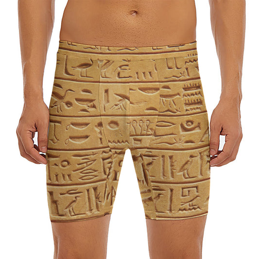 Egyptian Hieroglyphs Print Men's Long Boxer Briefs