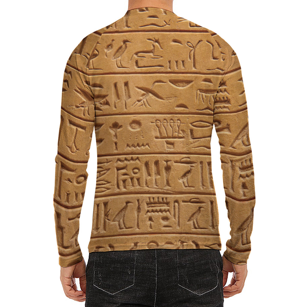 Egyptian Hieroglyphs Print Men's Long Sleeve Rash Guard