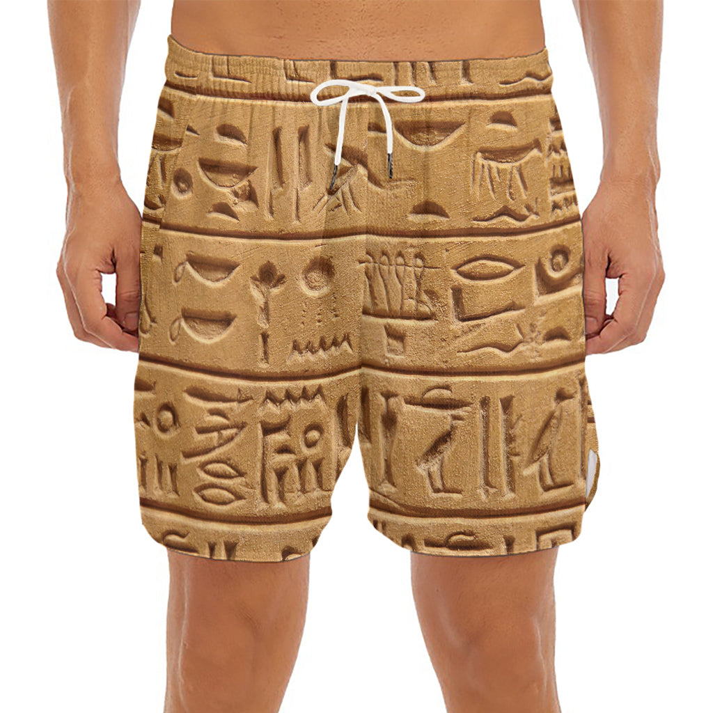 Egyptian Hieroglyphs Print Men's Split Running Shorts