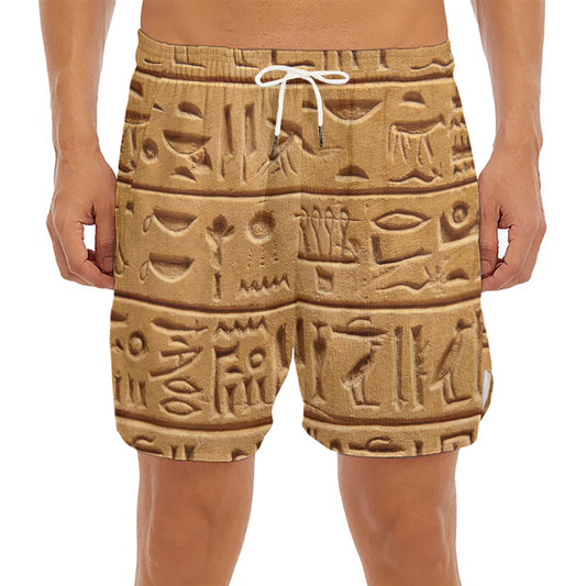Egyptian Hieroglyphs Print Men's Split Running Shorts