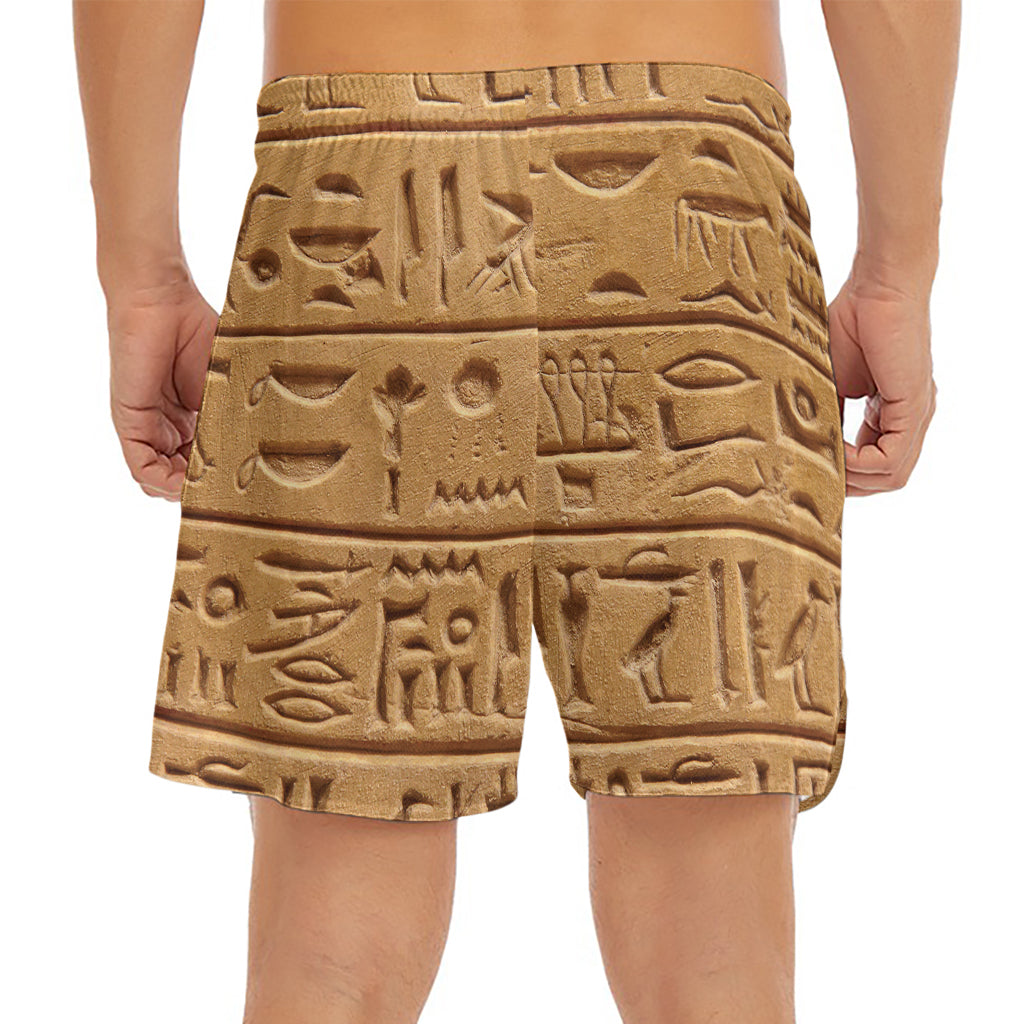 Egyptian Hieroglyphs Print Men's Split Running Shorts