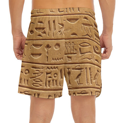 Egyptian Hieroglyphs Print Men's Split Running Shorts