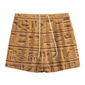 Egyptian Hieroglyphs Print Mesh Shorts