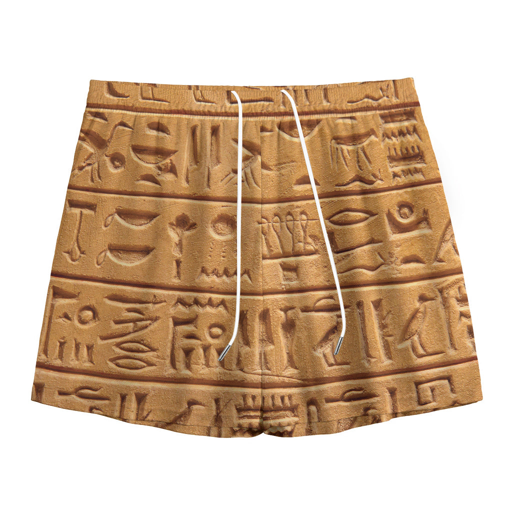 Egyptian Hieroglyphs Print Mesh Shorts
