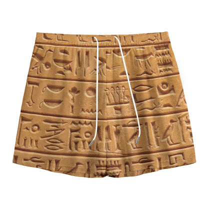 Egyptian Hieroglyphs Print Mesh Shorts