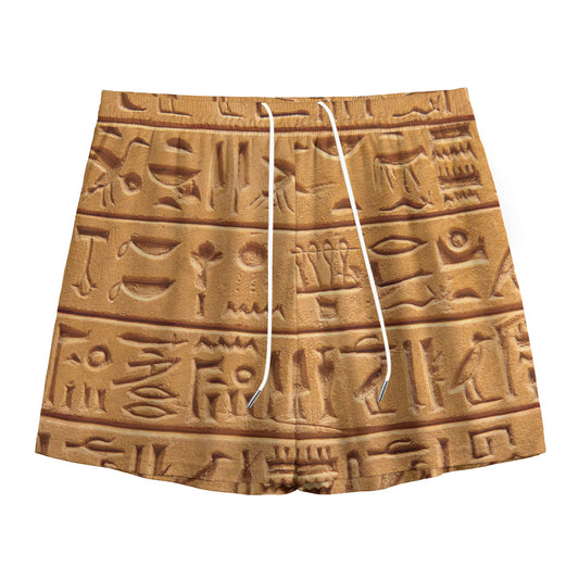 Egyptian Hieroglyphs Print Mesh Shorts