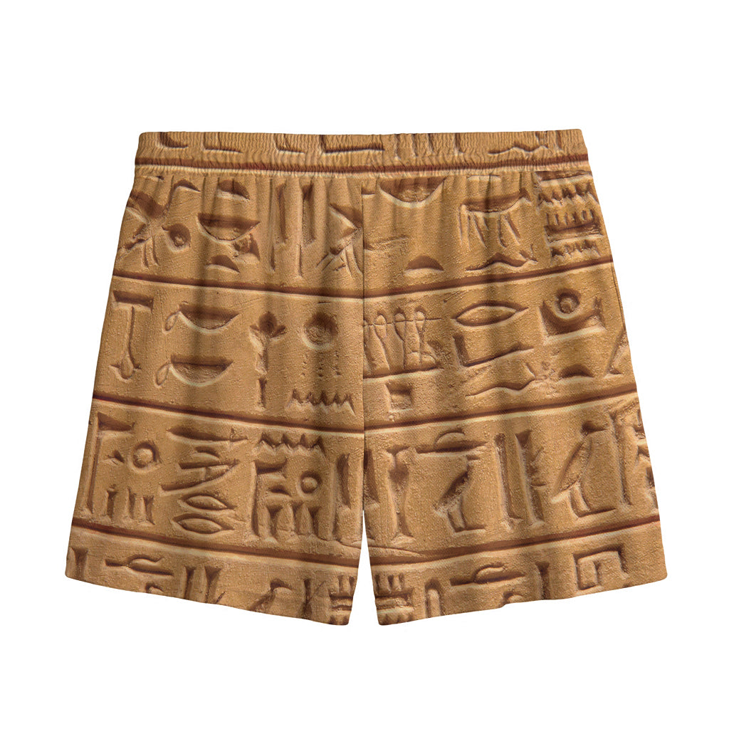 Egyptian Hieroglyphs Print Mesh Shorts