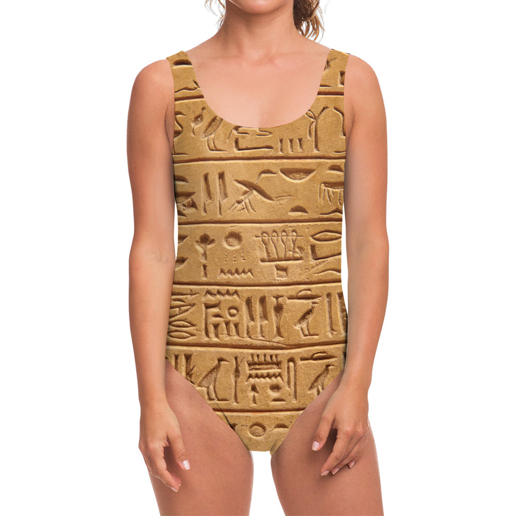Egyptian Hieroglyphs Print One Piece Swimsuit