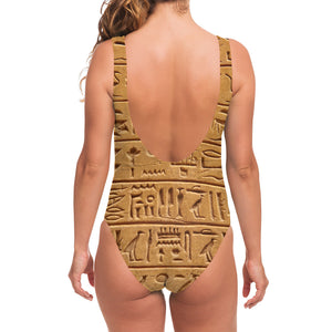 Egyptian Hieroglyphs Print One Piece Swimsuit