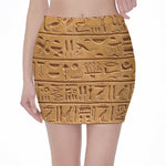 Egyptian Hieroglyphs Print Pencil Mini Skirt