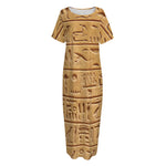 Egyptian Hieroglyphs Print Short Sleeve Long Nightdress