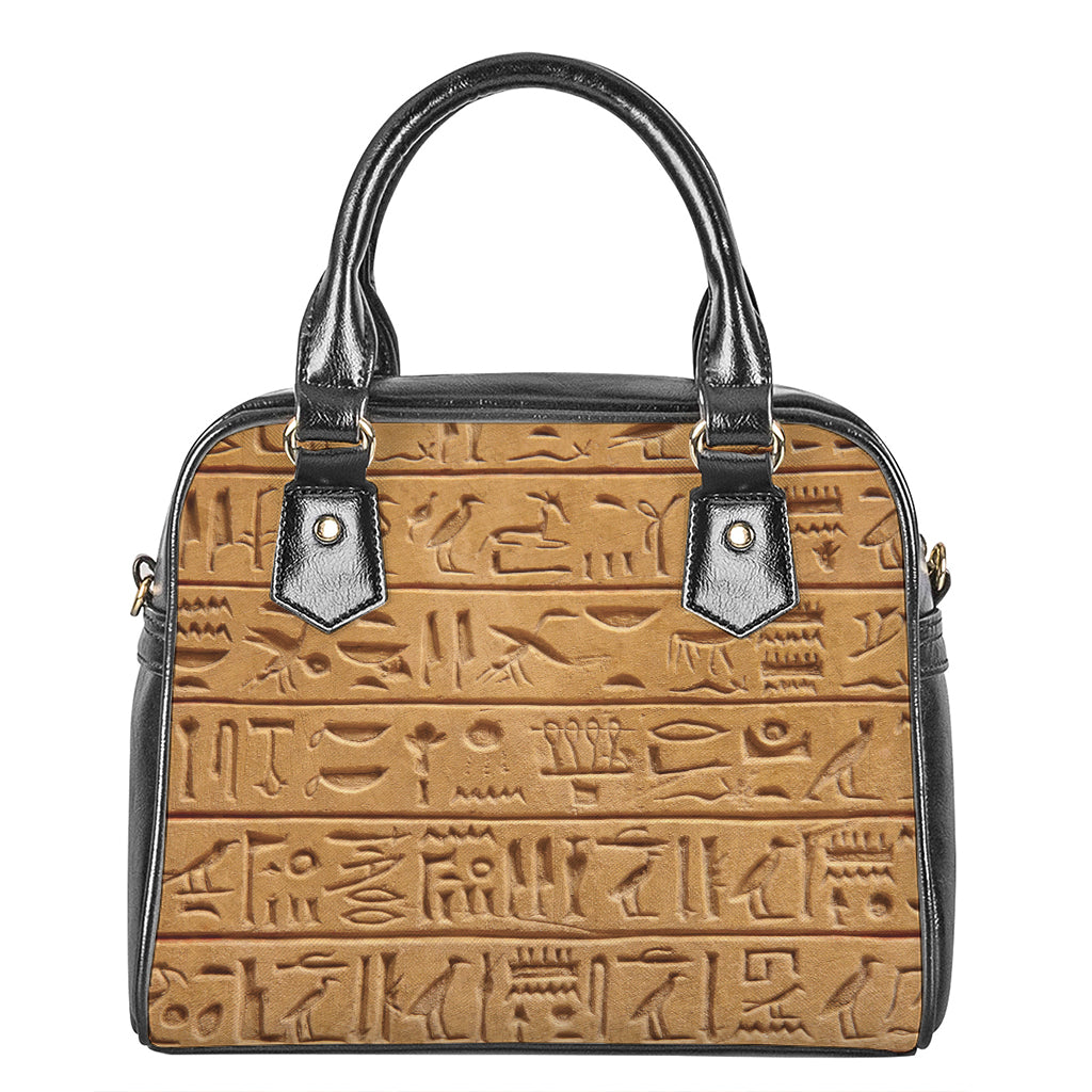 Egyptian Hieroglyphs Print Shoulder Handbag