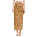 Egyptian Hieroglyphs Print Side Slit Maxi Skirt