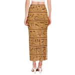 Egyptian Hieroglyphs Print Side Slit Maxi Skirt