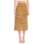 Egyptian Hieroglyphs Print Side Slit Midi Skirt