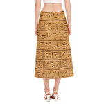 Egyptian Hieroglyphs Print Side Slit Midi Skirt