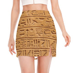 Egyptian Hieroglyphs Print Side Slit Mini Skirt