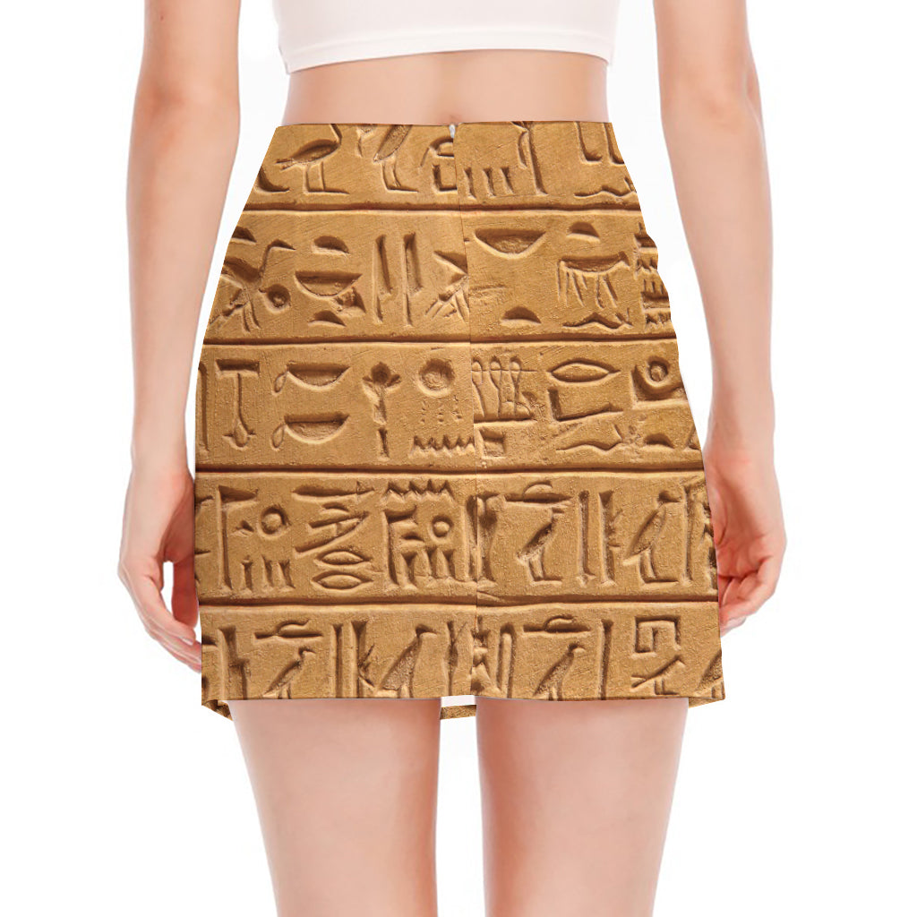 Egyptian Hieroglyphs Print Side Slit Mini Skirt