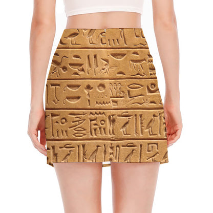 Egyptian Hieroglyphs Print Side Slit Mini Skirt