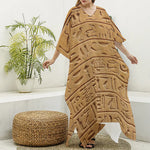 Egyptian Hieroglyphs Print Silk V-Neck Kaftan Dress
