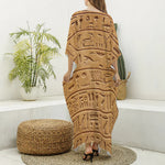 Egyptian Hieroglyphs Print Silk V-Neck Kaftan Dress