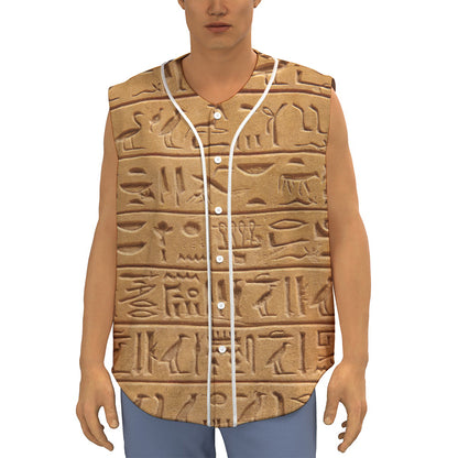 Egyptian Hieroglyphs Print Sleeveless Baseball Jersey
