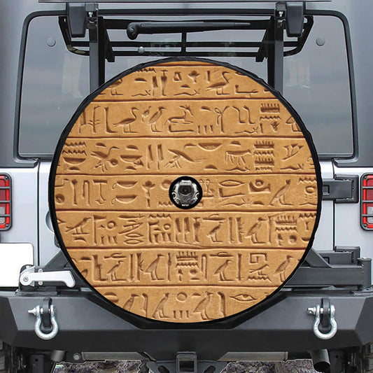 Egyptian Hieroglyphs Print Tire Cover With Camera Hole