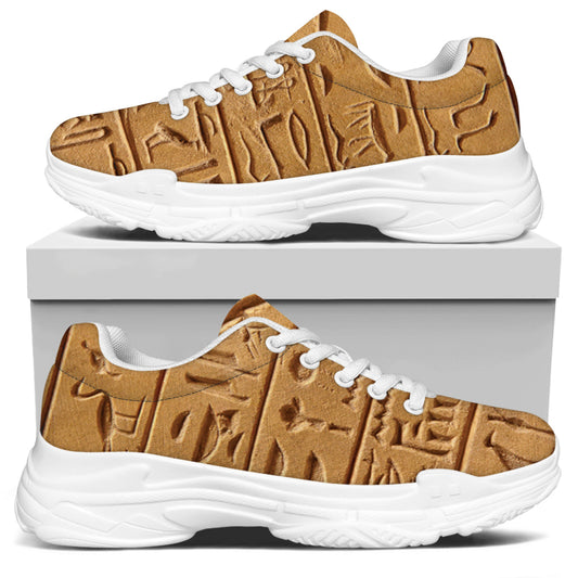 Egyptian Hieroglyphs Print White Chunky Shoes