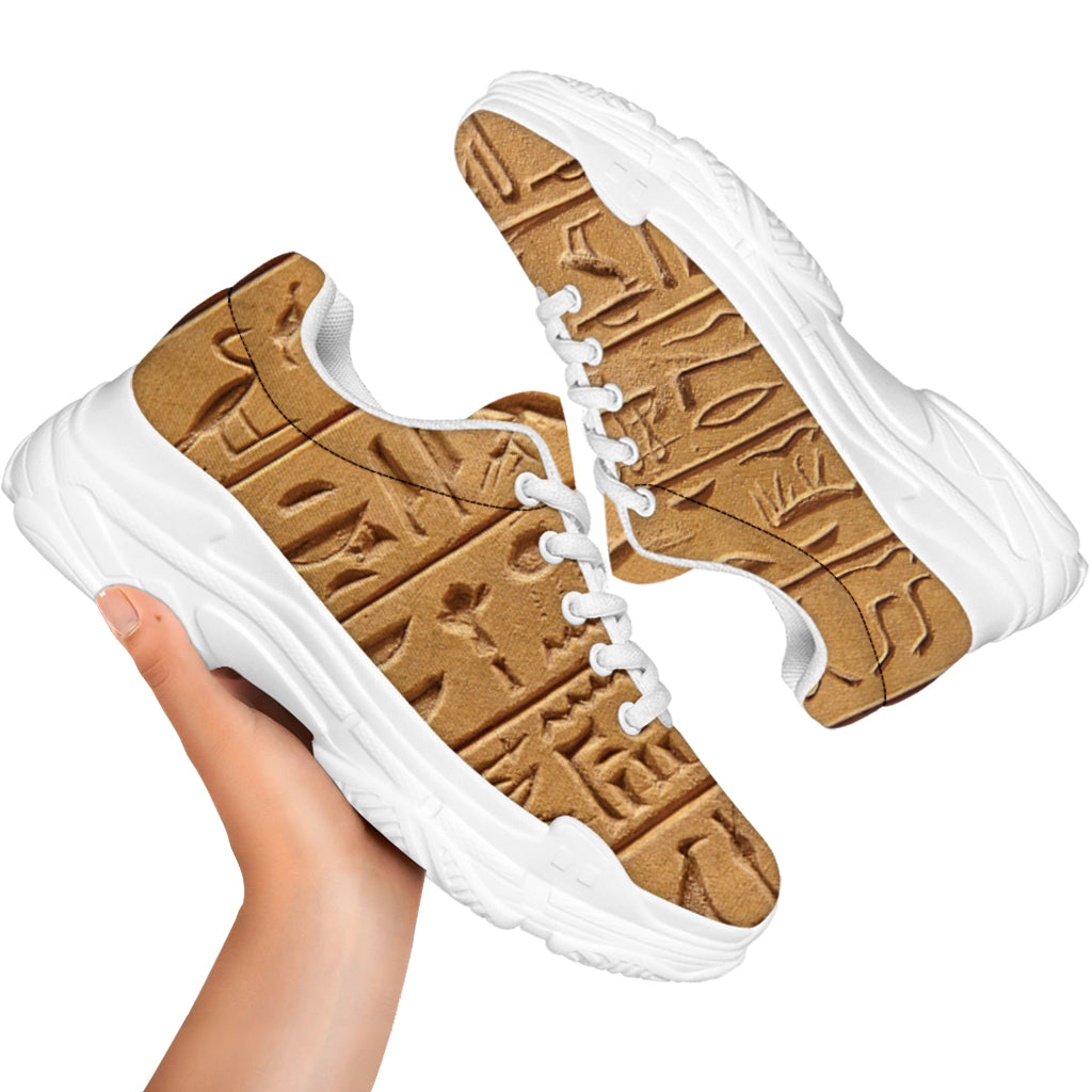 Egyptian Hieroglyphs Print White Chunky Shoes