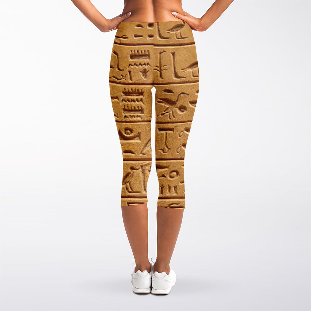 Egyptian Hieroglyphs Print Women's Capri Leggings