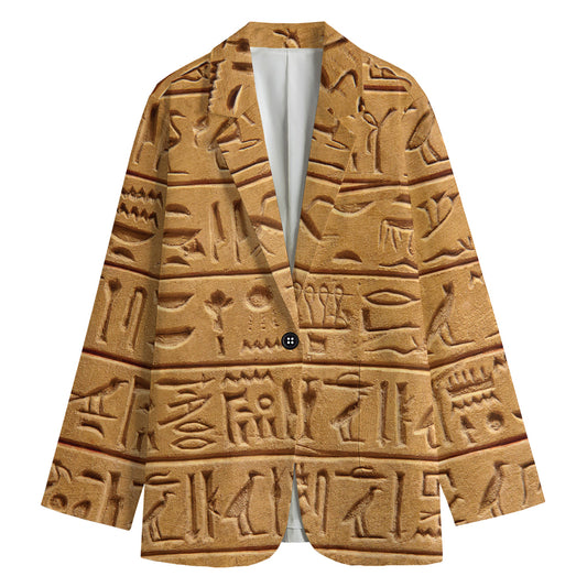 Egyptian Hieroglyphs Print Women's Cotton Blazer