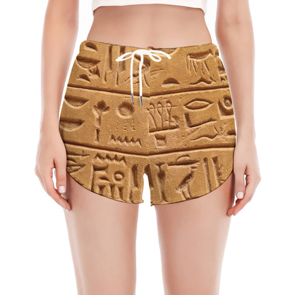 Egyptian Hieroglyphs Print Women's Split Running Shorts