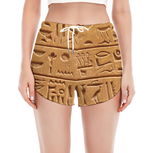 Egyptian Hieroglyphs Print Women's Split Running Shorts