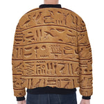 Egyptian Hieroglyphs Print Zip Sleeve Bomber Jacket