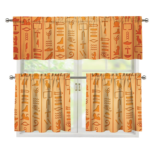 Egyptian Hieroglyphs Symbol Print 3 Piece Kitchen Curtains