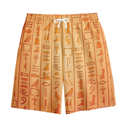 Egyptian Hieroglyphs Symbol Print Cotton Shorts