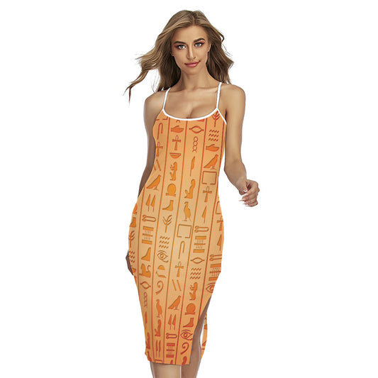 Egyptian Hieroglyphs Symbol Print Cross Back Cami Dress