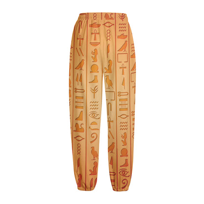Egyptian Hieroglyphs Symbol Print Fleece Lined Knit Pants